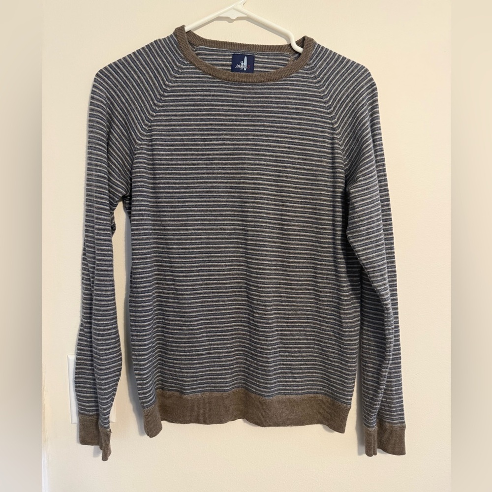 JOHNNIE-O Men's Striped Blue, Brown, and Gray Crewneck Sweater